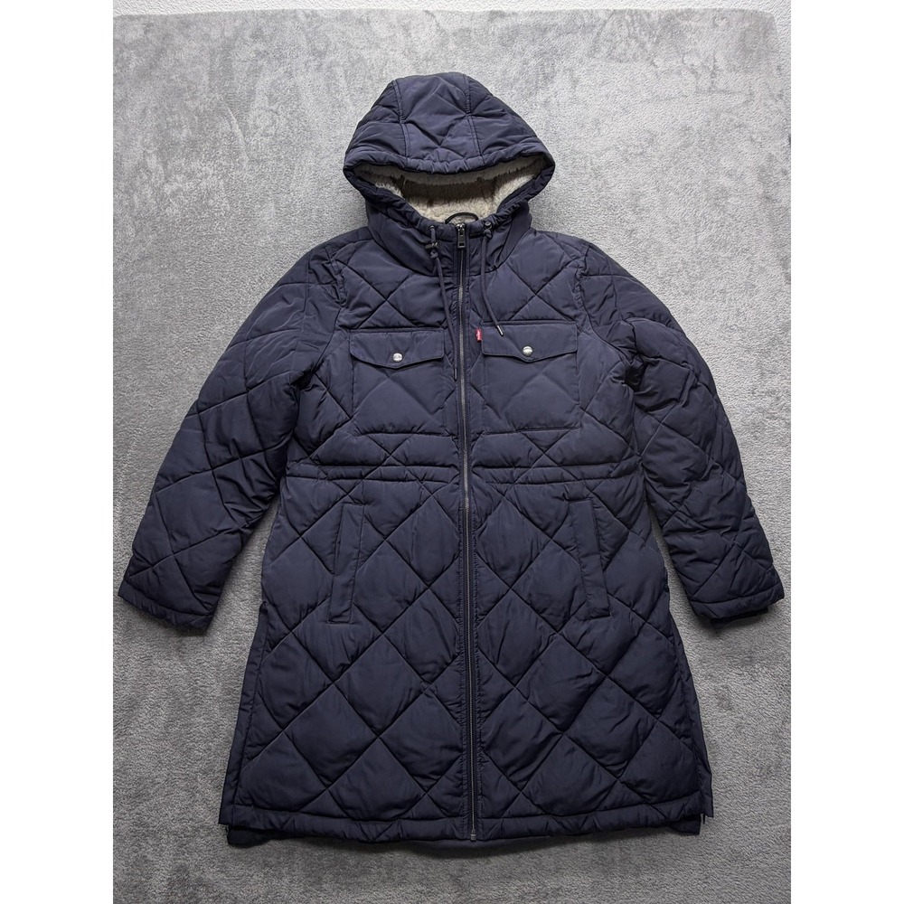 Levi Strauss & Co. Coat‎ Womens L Blue Quilted Hooded Insulated Pockets